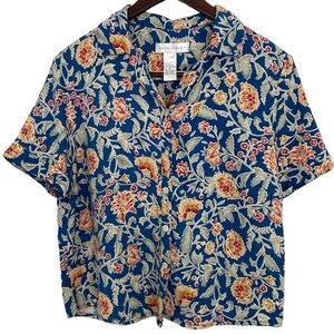 Napa Valley Vintage Floral Crop Button Down Short Sleeved Top